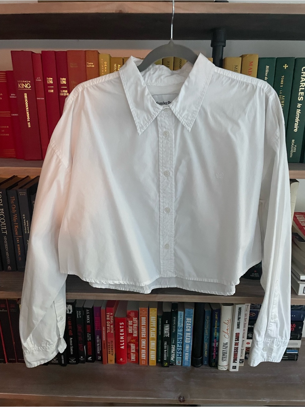 Aritzia White Cropped Button-Down Shirt